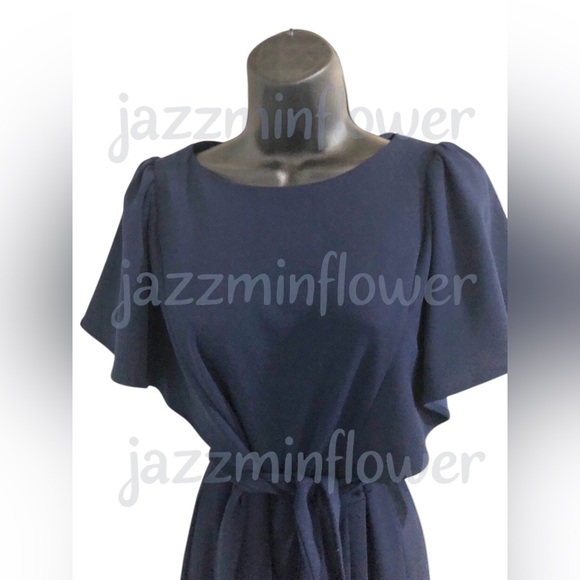 DKNY dark navy blue flutter‎ sleeve belted jumpsuit size 4 new - Picture 3 of 13